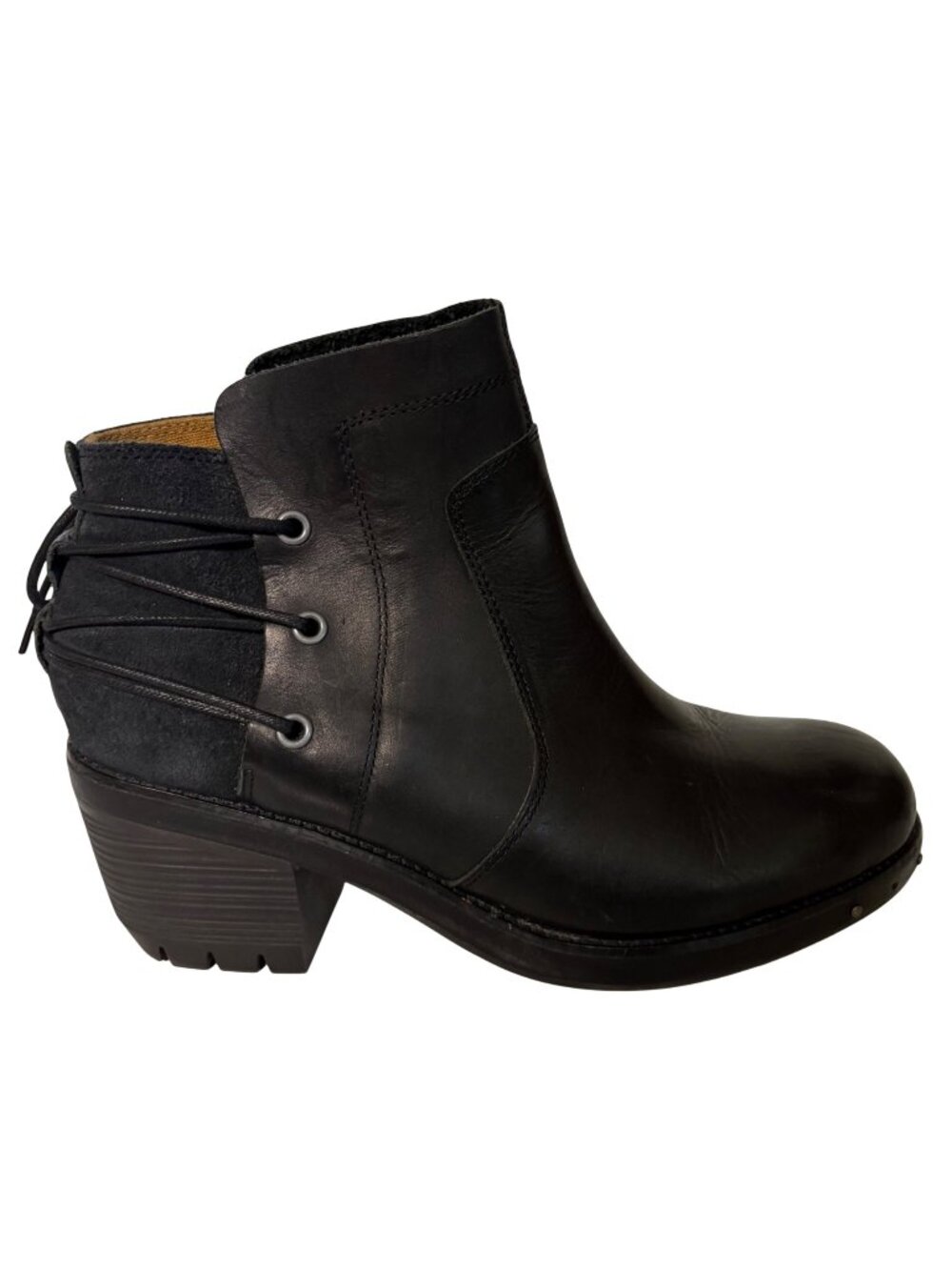 Caterpillar CAT Ankle Boots Womens Size 10W Black Leather Chunky Heel Studded